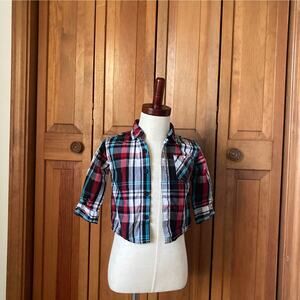 Wonder Kids Red & Gray Plaid Baby Boy Buttondown Shirt, Size 12M